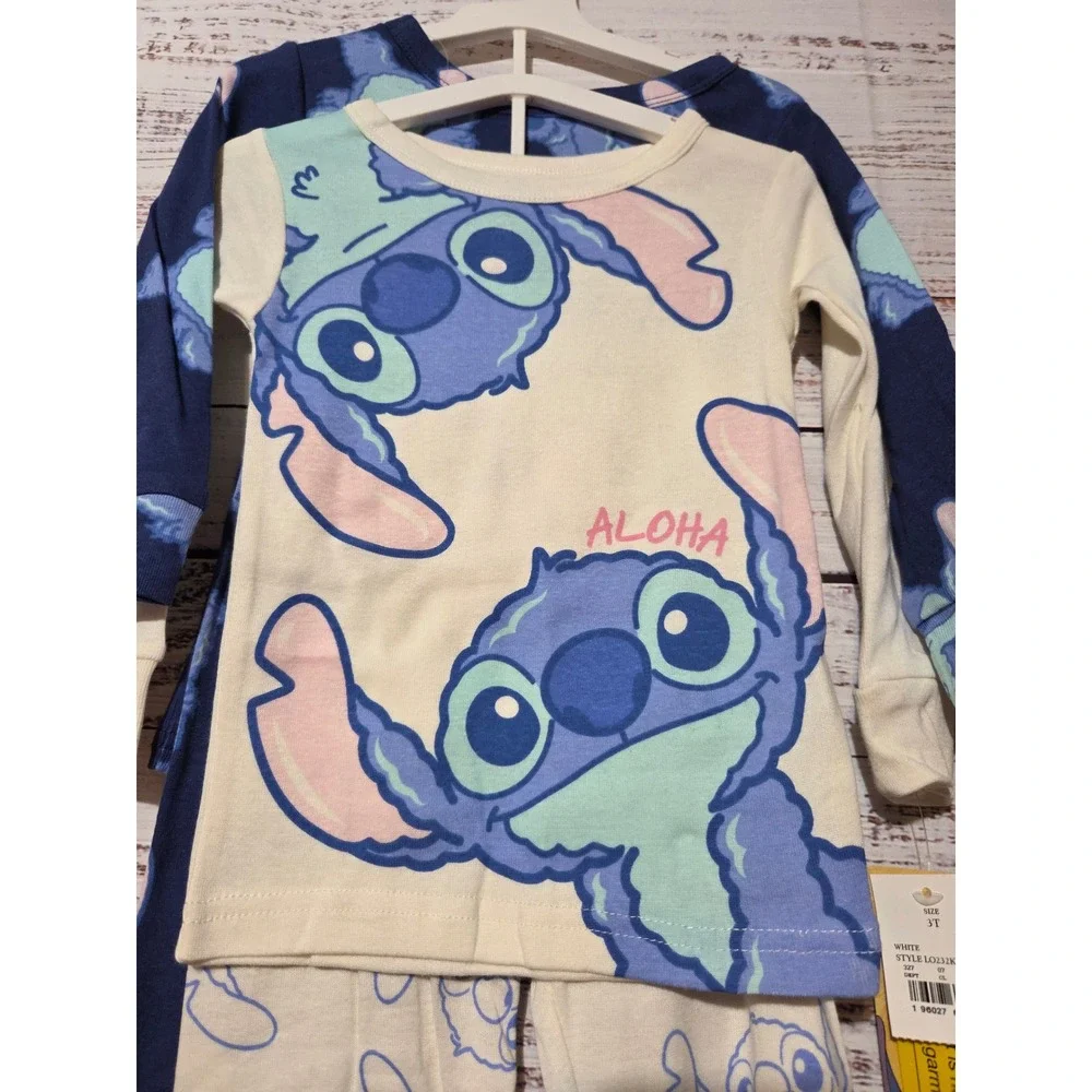 Disney Lilo & Stitch 4-Piece Pajama Set 3T Cotton Long Sleeve Navy Cream